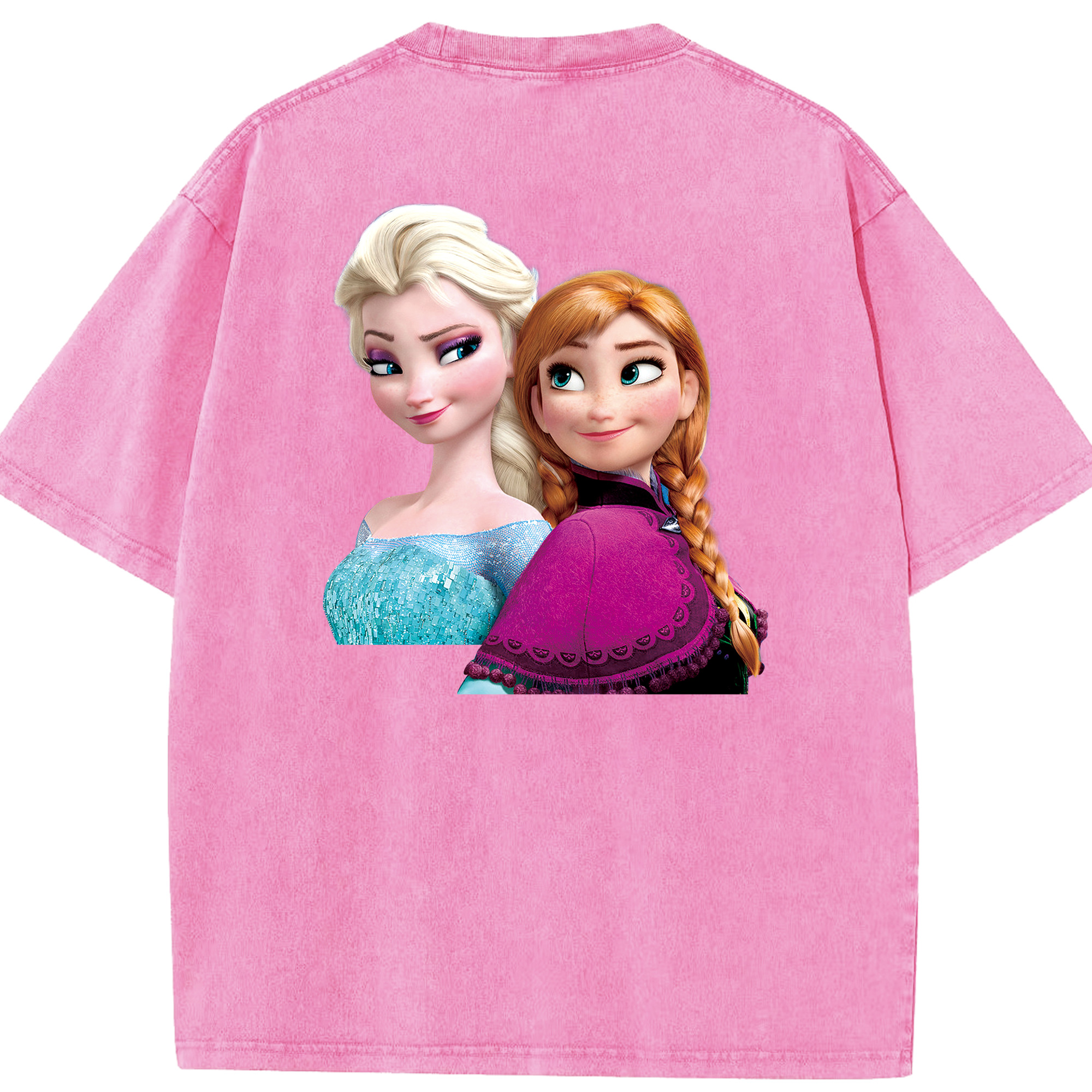 （画像用） アナと雪の女王 アンナ エルサ Frozen Anna Elsa 綿100% ヴィンテージ風 半袖Tシャツ（背面プリント）